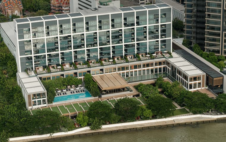 Aerial view of Capella Bangkok on the Chao Phraya River