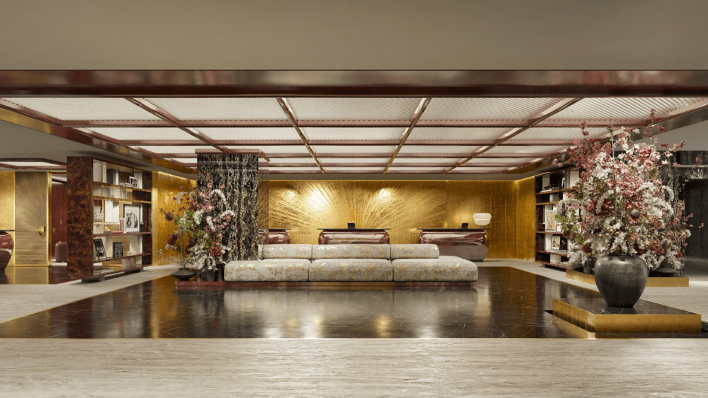 Rendering of the redesigned lobby at Mandarin Oriental, Hong Kong in Central