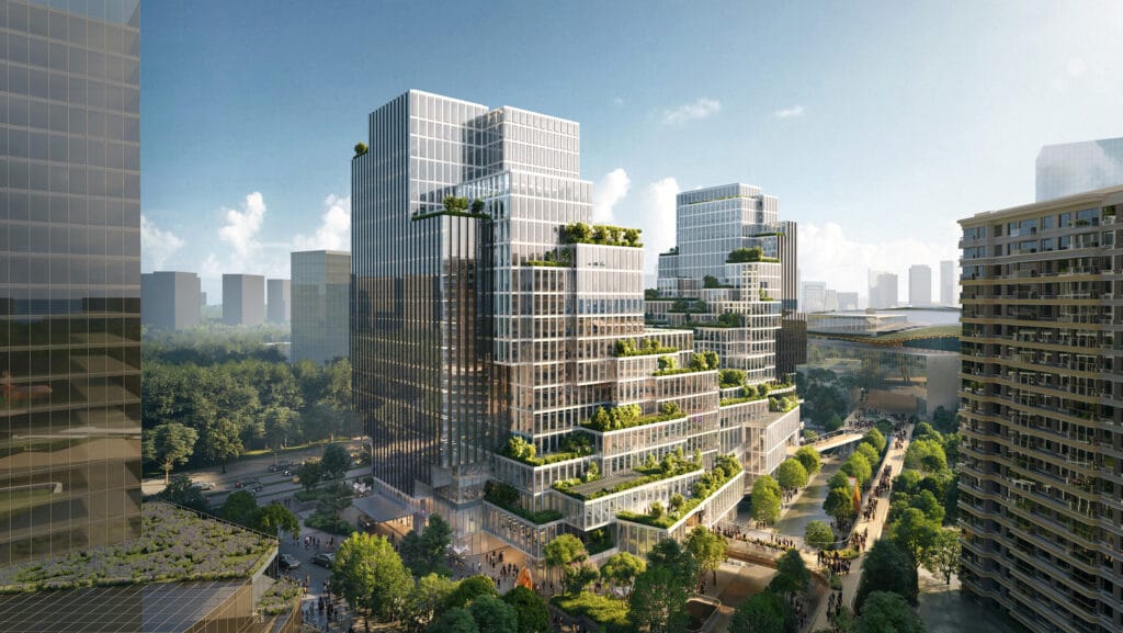 Rosewood Hangzhou rendering, Büro Ole Scheeren tower in Wangjiang New City