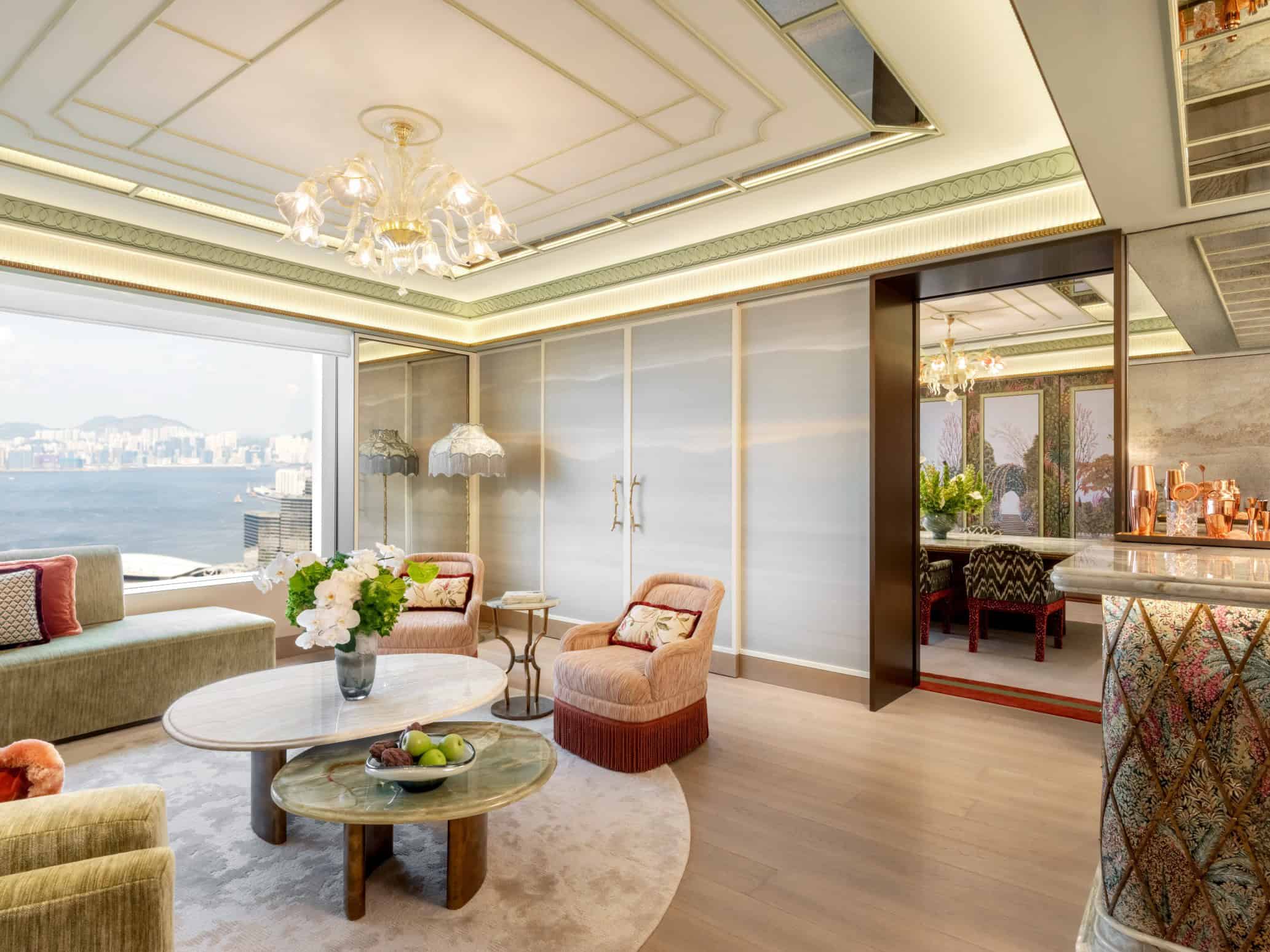 Sitting room and bar of The Shangri-La Suite at Island Shangri-La, Hong Kong