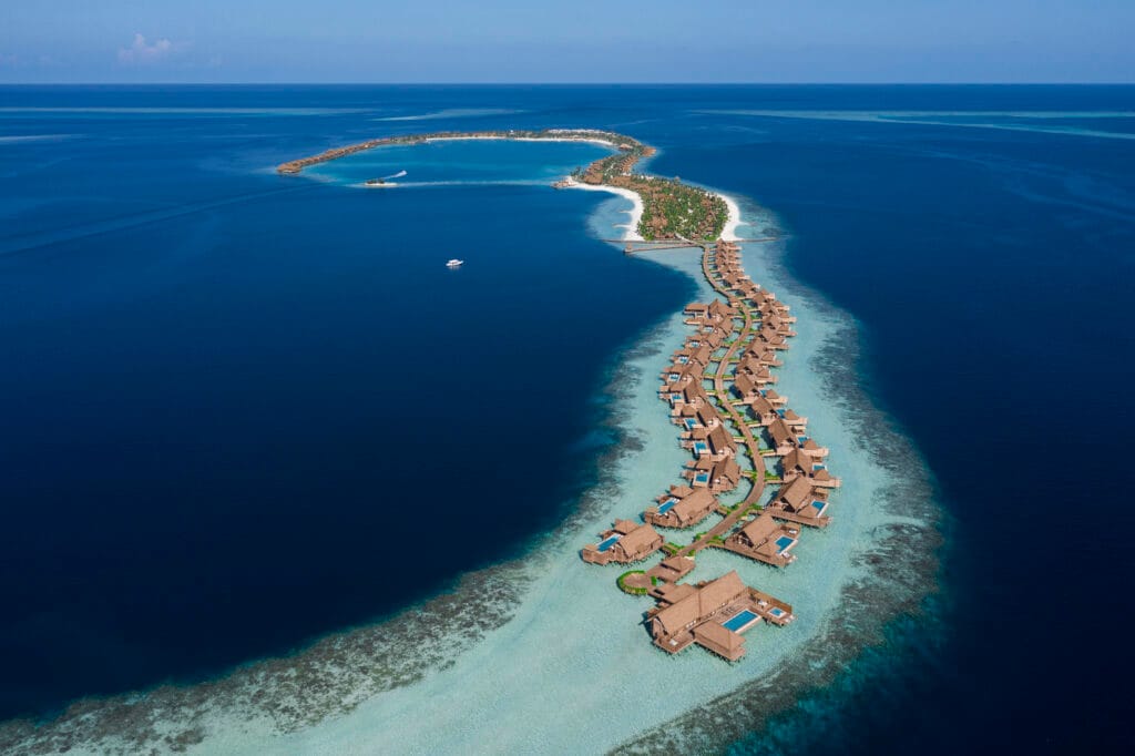 Aerial view of Waldorf Astoria Maldives Ithaafushi, South Malé Atoll