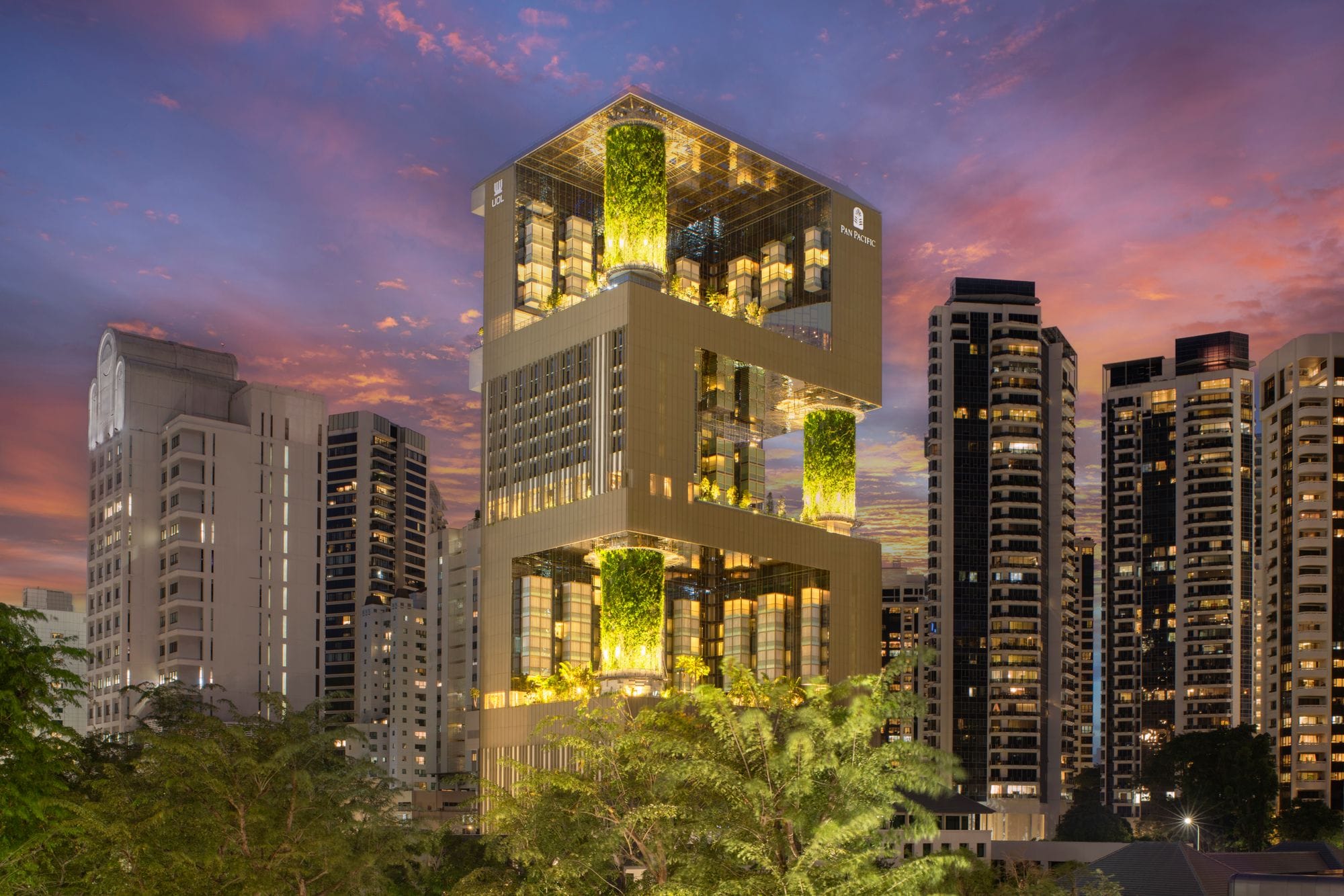 Pan Pacific Orchard exterior, WOHA-designed hotel tower on Claymore Road, Singapore