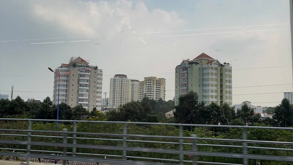 Ho Chi Minh City seen from the elevated section of Metro Line 1 between An Phu and Thao Dien