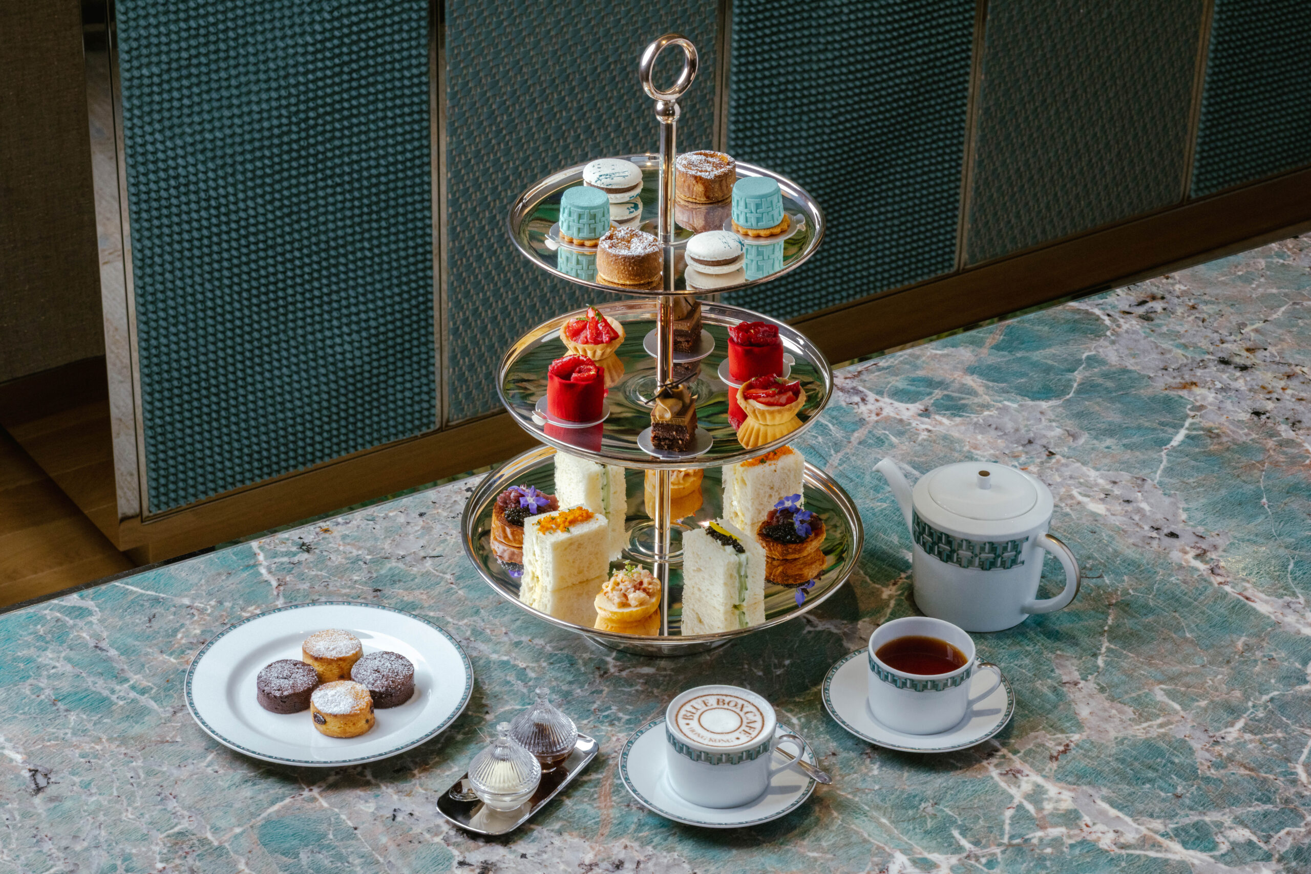 Tea at Tiffany: a three-tier stand of sweets and sandwiches at the Tiffany Blue Box Café, Hong Kong