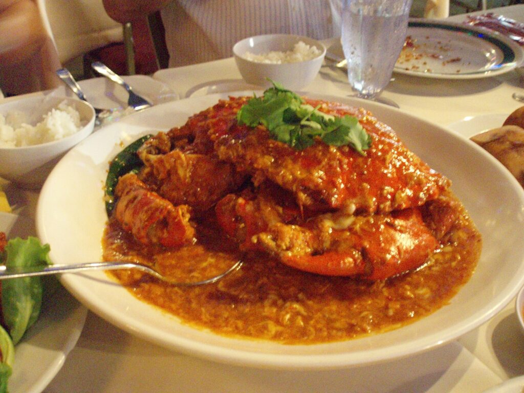 Chilli crab served on a plate, a Singapore signature dish